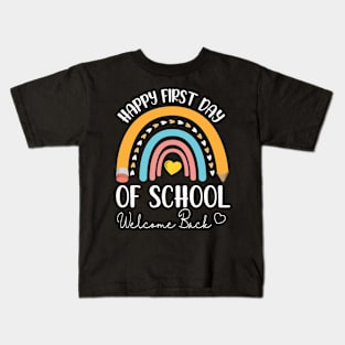 Pencil Hearts Rainbow Happy First Day Of School Welcome Back Kids T-Shirt